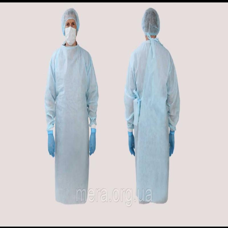 Халат медичний SMS 30гм2 на зав'язках ззаду, рукав на манжеті, нестерильний L=125 р.L (50-52)